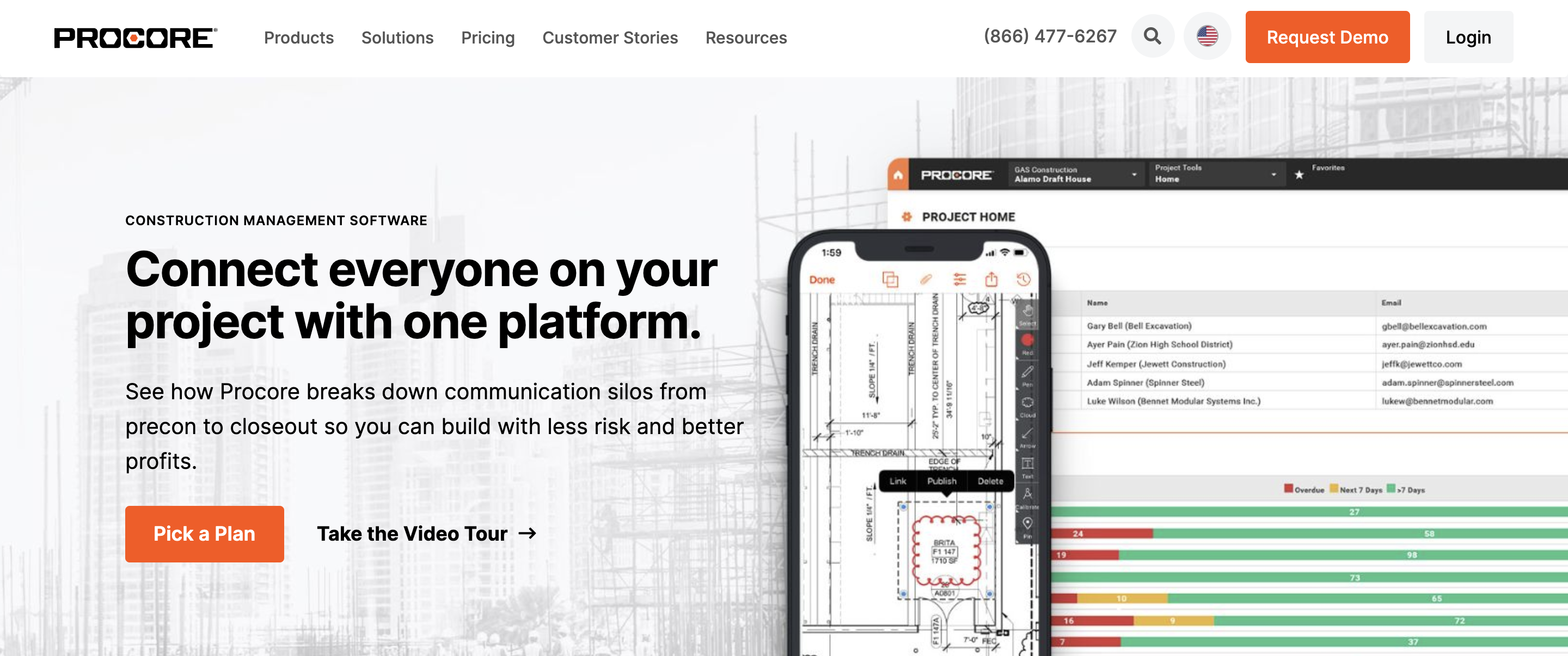 Screenshot image of home page of Procore